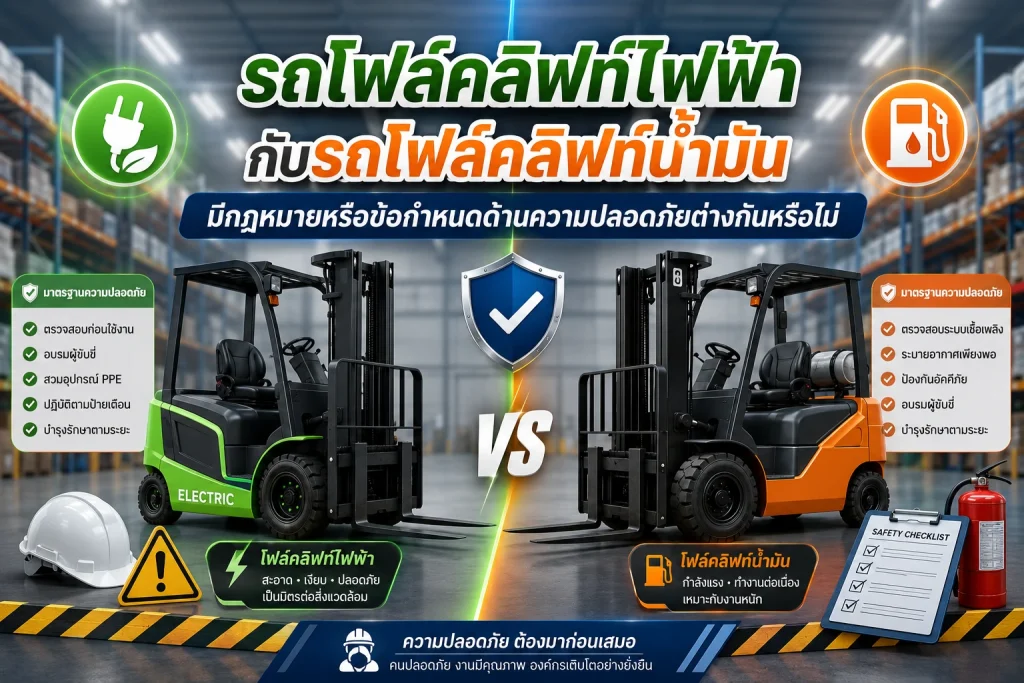 รถโฟล์คลิฟท์ไฟฟ้ากับรถโฟล์คลิฟท์น้ำมัน มีกฎหมายหรือข้อกำหนดด้านความปลอดภัยต่างกันหรือไม่